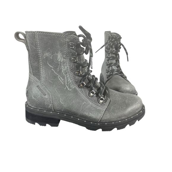 Sorel Lennox Waterproof Lace-Up Combat Boots Gray Leather Size 7.5 rugged hiking - Picture 1 of 10